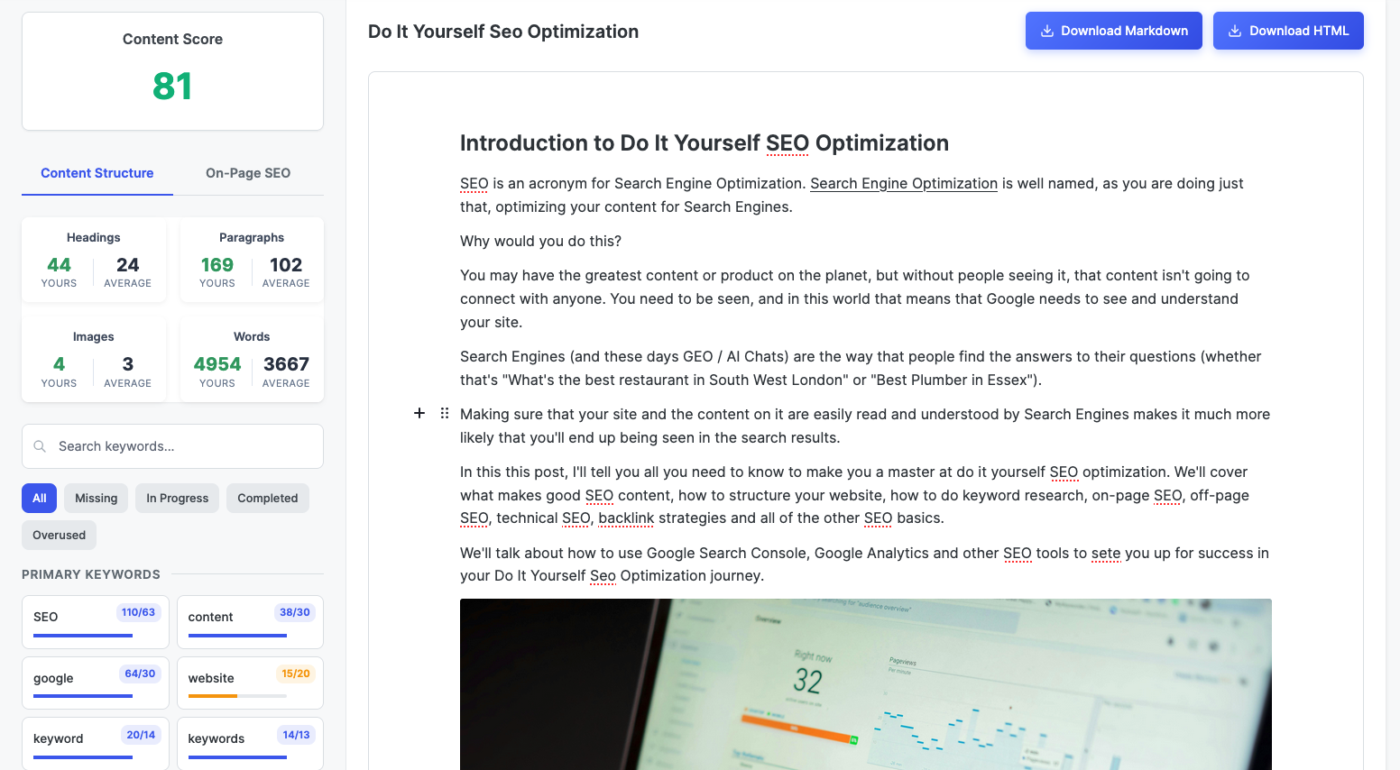 RankReady SEO Content Editor