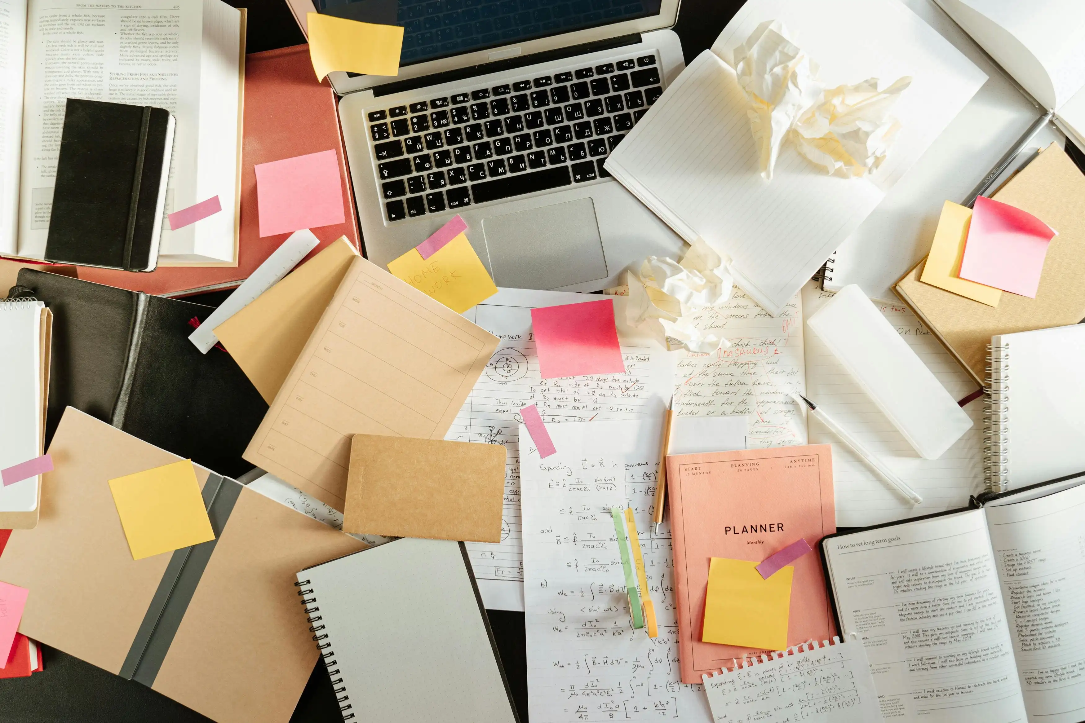 A cluttered desk