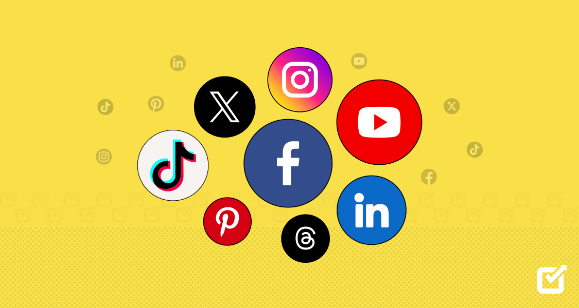 Social Media Icons - Facebook, X, Pinterest, LinkedIn, YouTube, TikTok<br>